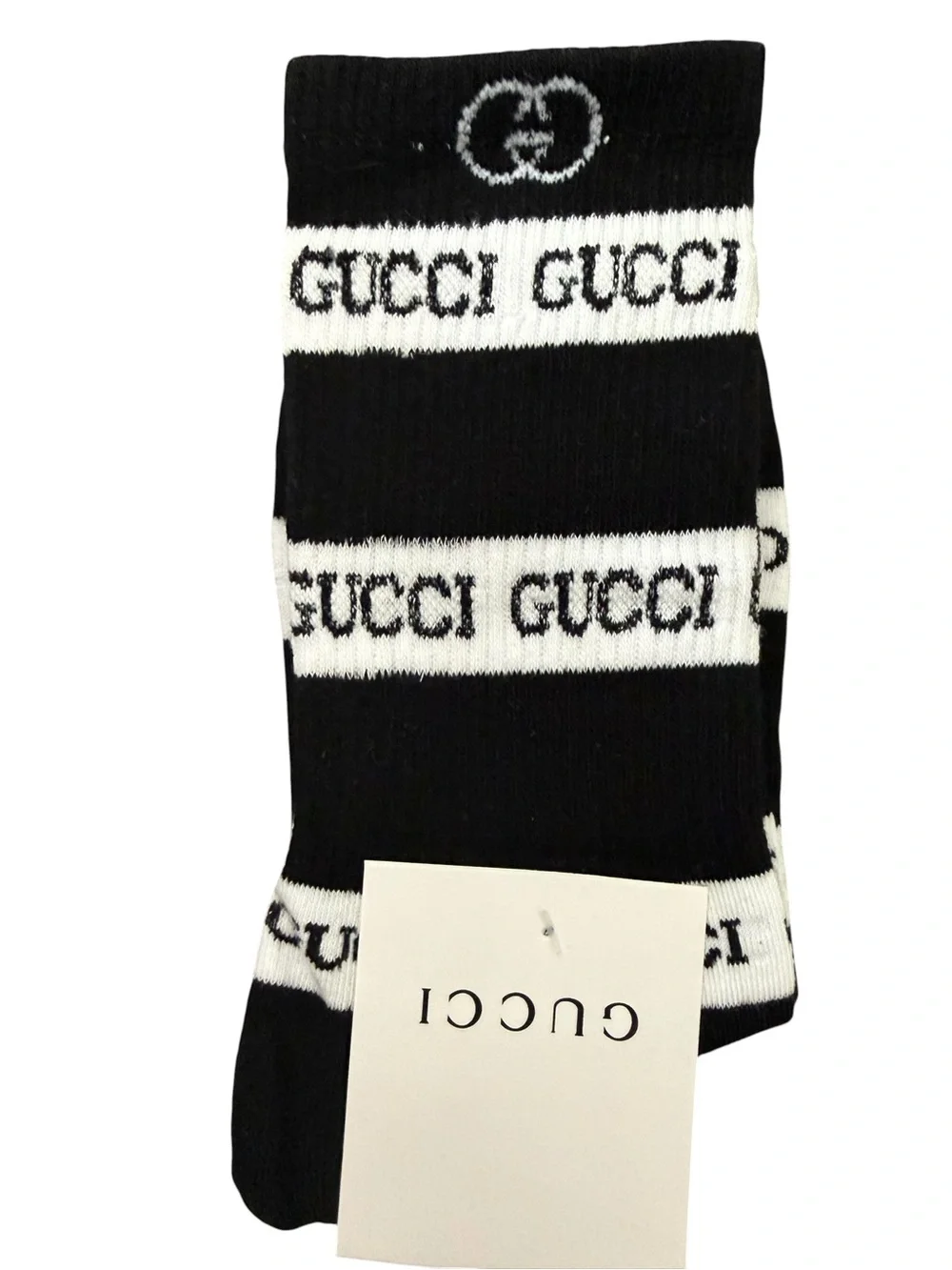 2 Pair Gucci Outlet Women’s Black & White Logo Crew Socks - Pack of 2